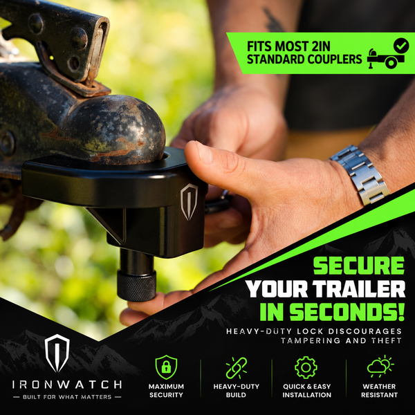 IRONWATCH TrailGuard Pro — Heavy-Duty Trailer Coupler Lock Kit