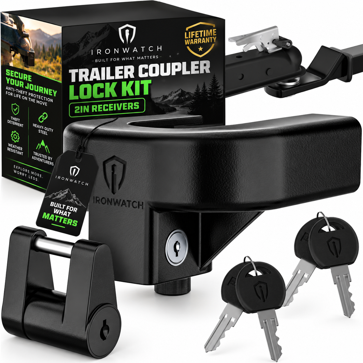 IRONWATCH TrailGuard Pro — Heavy-Duty Trailer Coupler Lock Kit