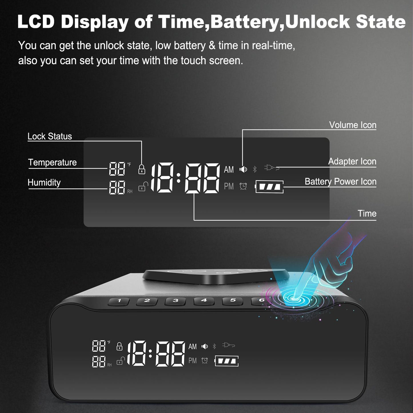 IRONWATCH Vault Pro™ – Biometric Fingerprint Security Safe with Clock | 3-in-1 Wireless Charging for Phone & Watch | Alarm + Humidity + Temp Screen