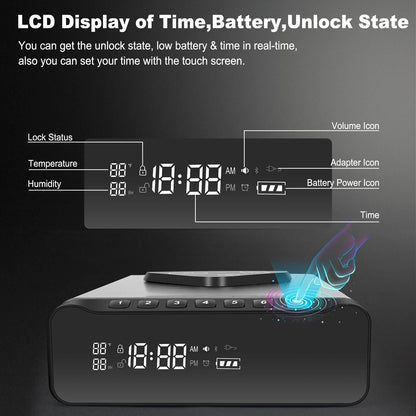 IRONWATCH Vault Pro™ – Biometric Fingerprint Security Safe with Clock | 3-in-1 Wireless Charging for Phone & Watch | Alarm + Humidity + Temp Screen